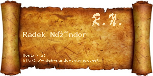 Radek Nándor névjegykártya